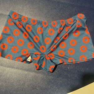 Stylish Blue and Red Patterned Women's booty shorts Phish! PhanArt donut print
